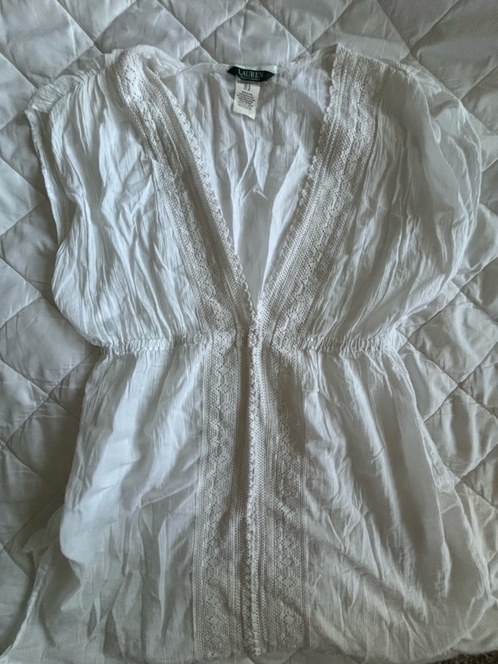 Ralph Lauren White Lace-Trim Cotton Dress/Sleep Top - Picture 1 of 5